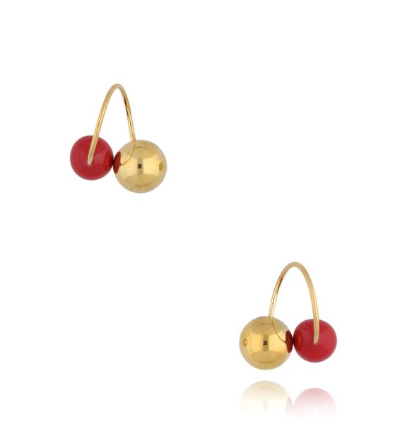 Kolczyki złote kulkami i czerwoną emalią Enamel Balls KSA1000