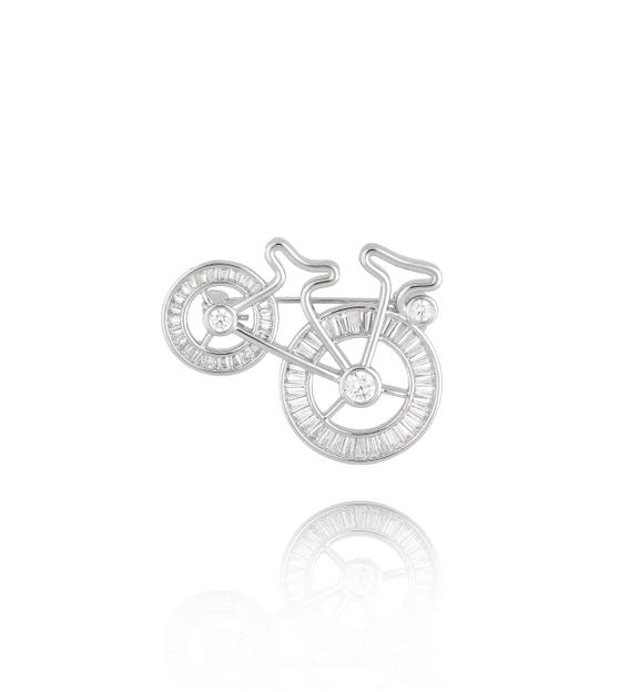 Broszka z kryształowym srebrnym rowerem Bicyclette BRSS0226