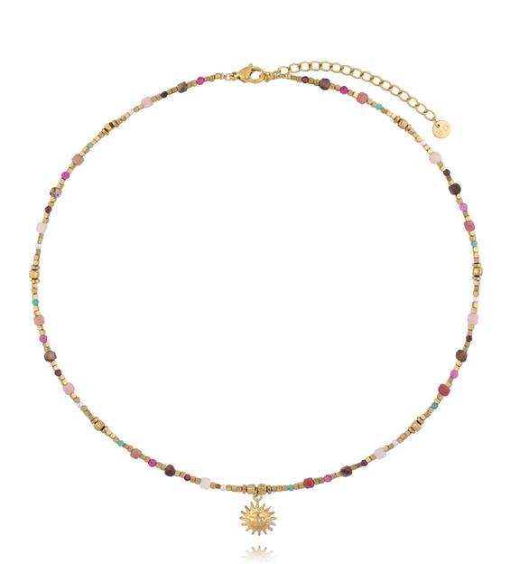 Naszyjnik z naturalnych kamieni z zawieszką słońce NEA0087