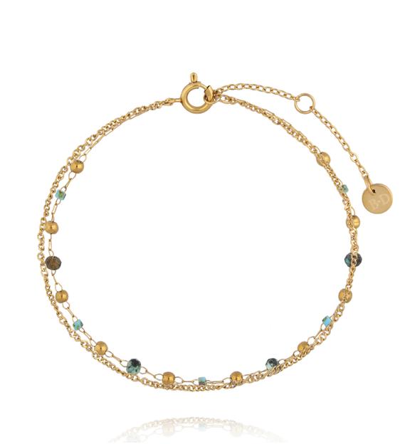 Bransoletka z podwójnym złotym łańcuszkiem i turkusem afrykańskim BEA0096