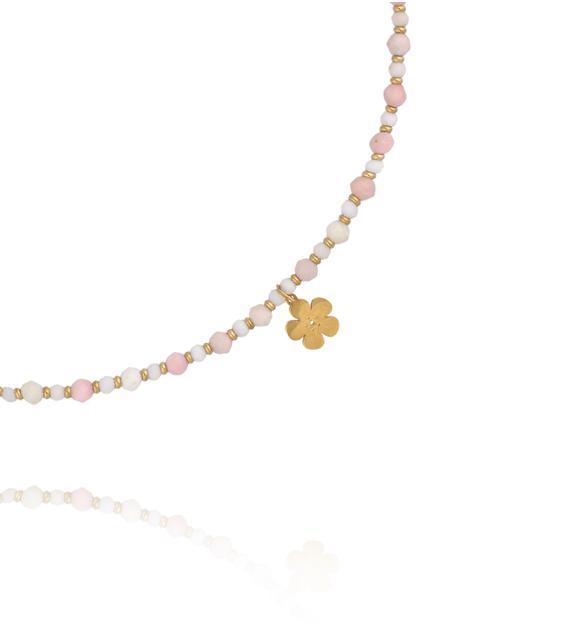 Naszyjnik z różowego opalu i zawieszką kwiatka NTW1644