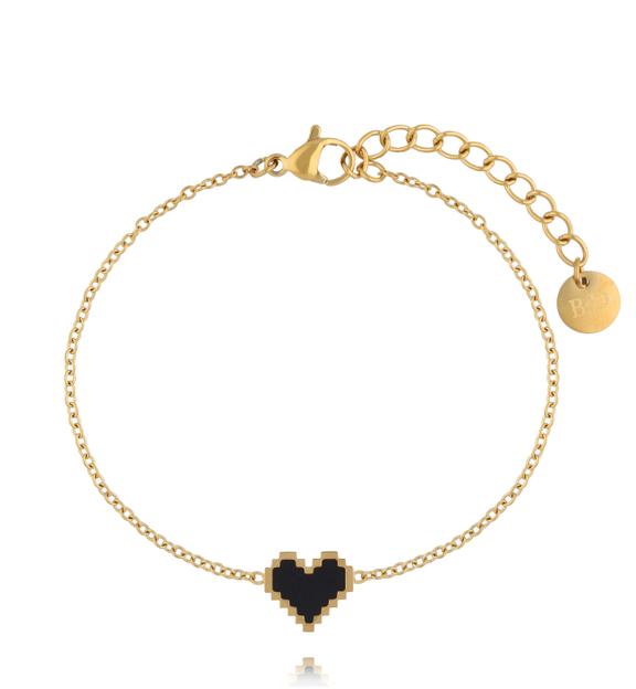 Bransoletka z czarnym pikselowym sercem na złotym łańcuszku BSY0632