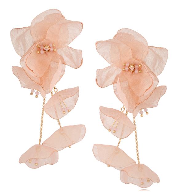 Kolczyki z szyfonu kwiaty połyskujące łososiowe Aura KBL1500