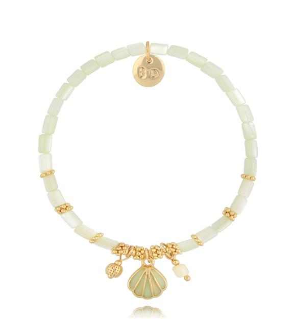 Bransoletka z zieloną masą perłową i muszelką Marine BSH0190