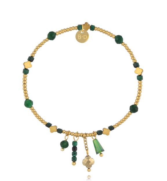 Bransoletka z malachitu i zielonego jadeitu z zawieszkami BTW3581