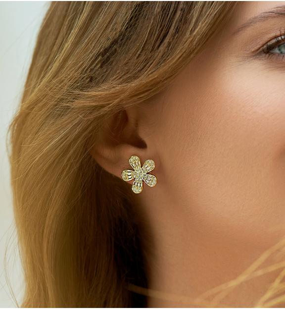 Kolczyki złote z kwiatami Fleurette KSS1507