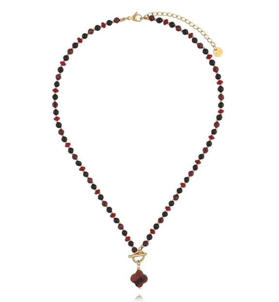 Naszyjnik z tygrysiego oka z zawieszką koniczynki NPA1626