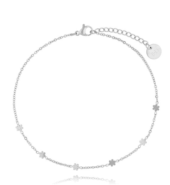 Bransoletka na nogę srebrna z kwiatuszkami Mini Flowers BNSA0081