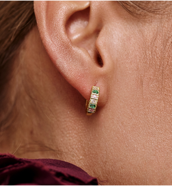 Kolczyki mini złote koła z cyrkoniami w odcieniach zieleni KSS2192