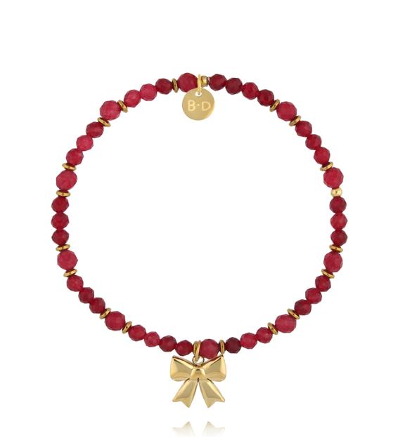 Bransoletka z czerwonego jadeitu z zawieszką w kształcie kokardki BTW3550