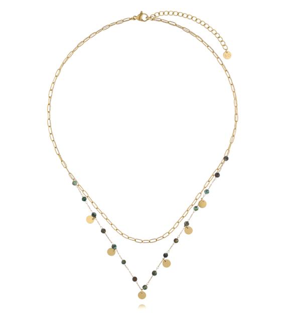 Naszyjnik warstwowy ze złoceniem i jadeitami afrykańskimi NEA0099