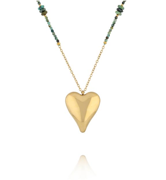 Naszyjnik z turkusu afrykańskiego z pozłacanym sercem NPA1585