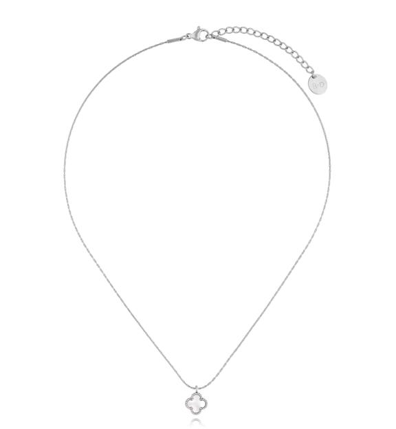 Naszyjnik z białą koniczynką srebrny Clover NSY0273