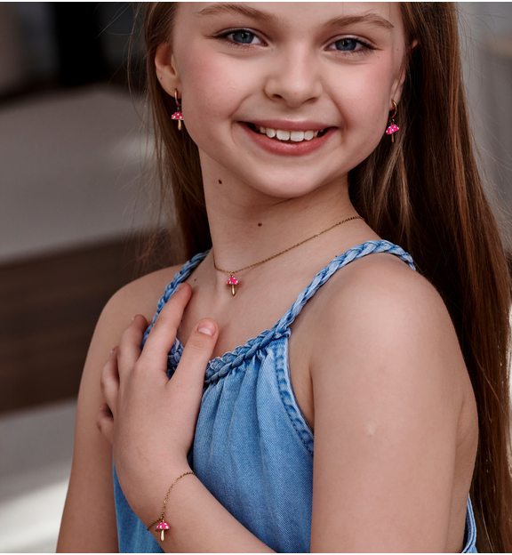 Zestaw biżuterii dla córki z różowymi grzybkami ZN0216