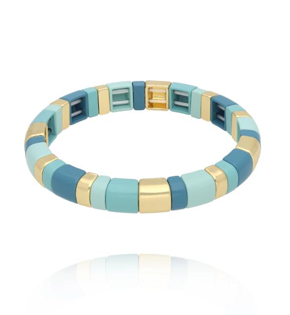 Bransoletka elastyczna w pastelowych odcieniach błękitu i złota BCR0078