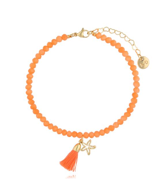 Bransoletka na nogę Bransoletka z pomarańczowych koralików z chwostem i rozgwiazdą  BNSH0007