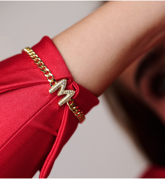 Bransoletka złota z literą M z cyrkoniami BSS0250