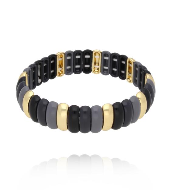 Bransoletka modułowa w odcieniach czerni i grafitu ze złotymi akcentami BCR0066
