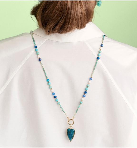 Naszyjnik z amazonitami, turkusami i sercem NSC0668