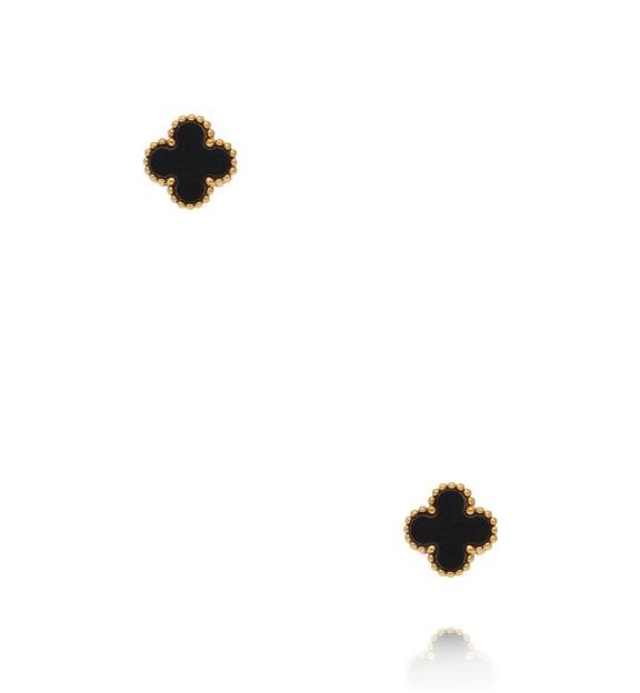 Kolczyki koniczynki z czarną emalią w złotej oprawie KSY0603