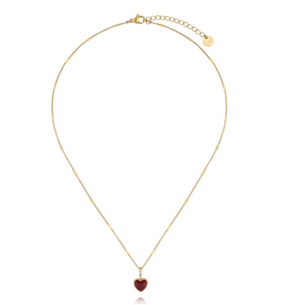 Naszyjnik dwustronny z jasnym i bordowym sercem NSY0836