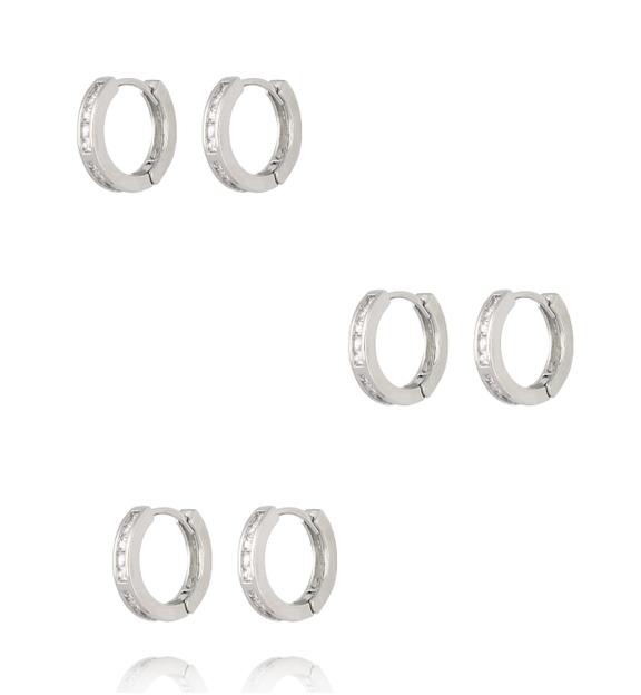 Zestaw srebrnych kolczyków kółek z cyrkoniami KLU0179