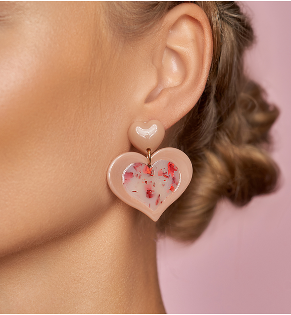 Kolczyki beżowe serca Candy Hearts KZA0228