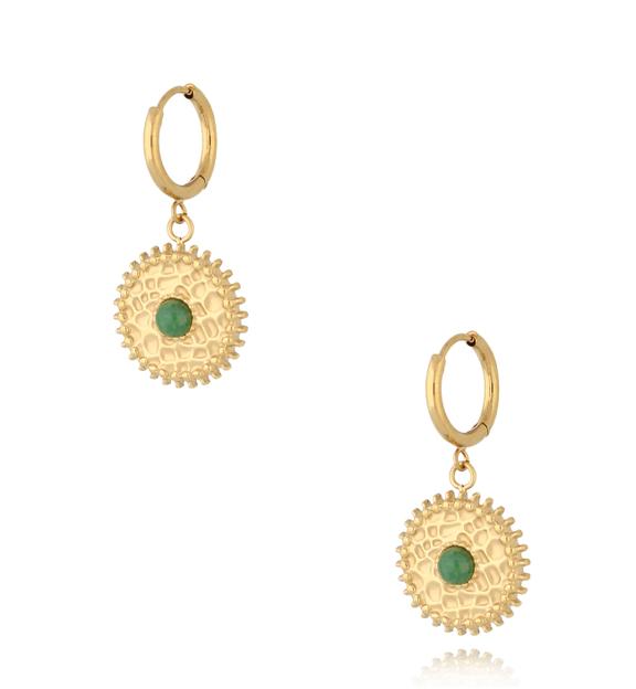 Kolczyki złote z zielonymi awenturynami Jung KSY0010