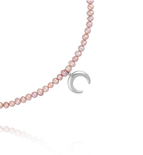 Naszyjnik z różowych pereł z zawieszką księżyca NPE0342