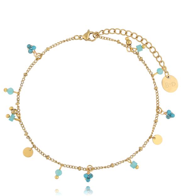 Bransoletka na nogę z turkusami i amazonitami BNSY0022