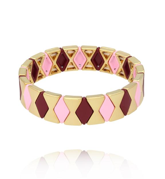 Bransoletka elastyczna w odcieniach różu, bordo i złota BCR0095