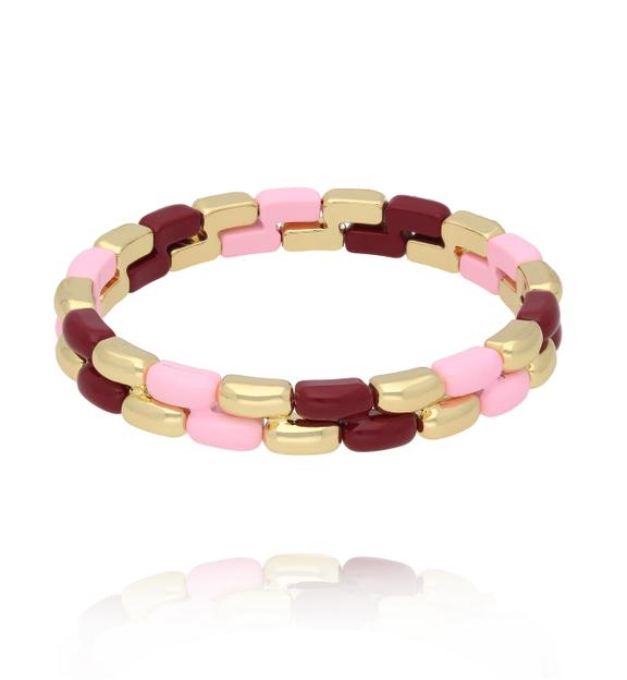 Bransoletka elastyczna w odcieniach różu, bordo i złota BCR0092