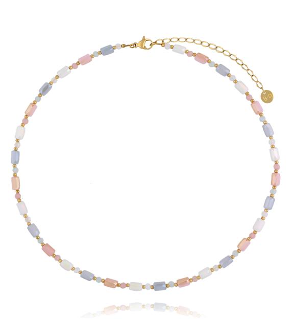 Naszyjnik w pastelowych odcieniach błękitu, różu i ecru NTW1550