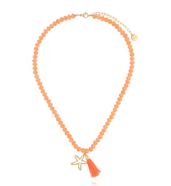 Naszyjnik z pomarańczowych kryształków z zawieszką rozgwiazdy i chwostem NSH0120