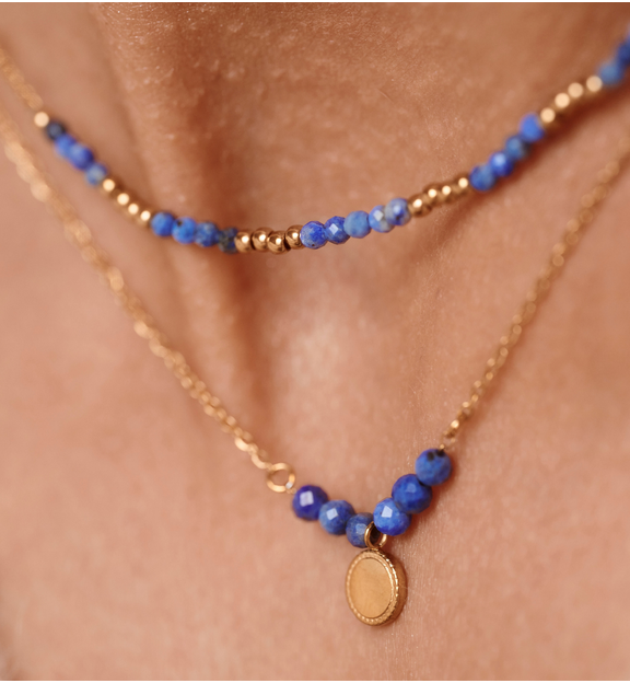 Naszyjnik warstwowy ze złoceniem i lapis lazuli NEA0101