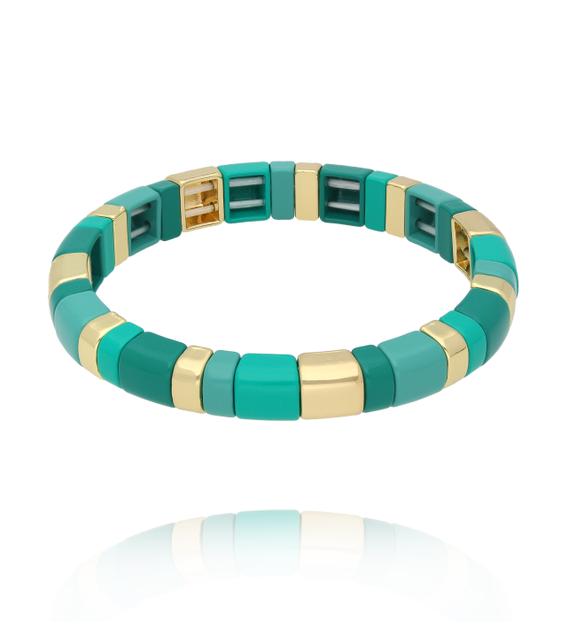 Bransoletka elastyczna w odcieniu turkusu i złota BCR0077