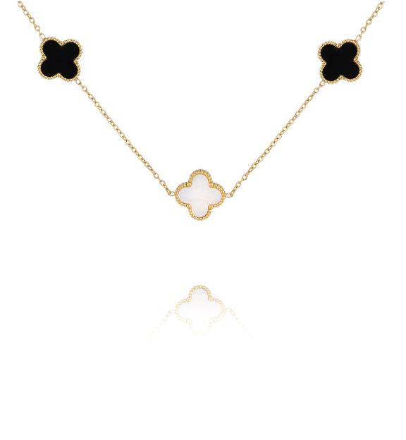 Naszyjnik z białymi i czarnymi koniczynkami NSY0805