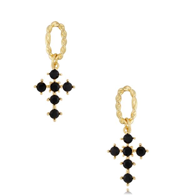 Kolczyki złote z czarnymi kryształkami Wild Song KRG0898