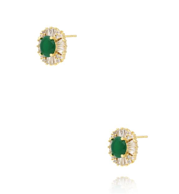 Kolczyki z zielonym kamieniem i promienistymi kryształkami KSS2241