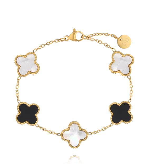 Bransoletka z białymi i czarnymi koniczynkami BSY0560