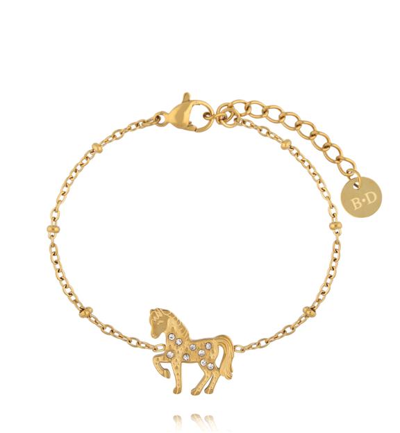 Bransoletka z konikiem i cyrkoniami na złotym łańcuszku BSY0568