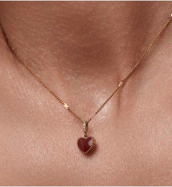 Naszyjnik dwustronny z jasnym i bordowym sercem NSY0836