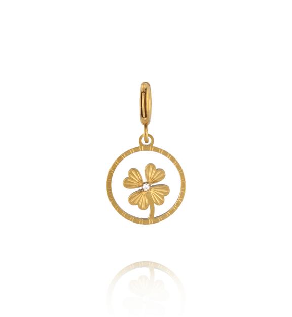 Charms złota koniczyna w okrągłej oprawie CHA0213