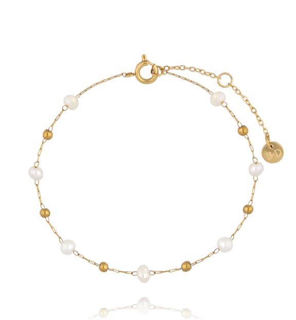 Bransoletka na złotym łańcuszku z perłami słodkowodnymi BEA0098