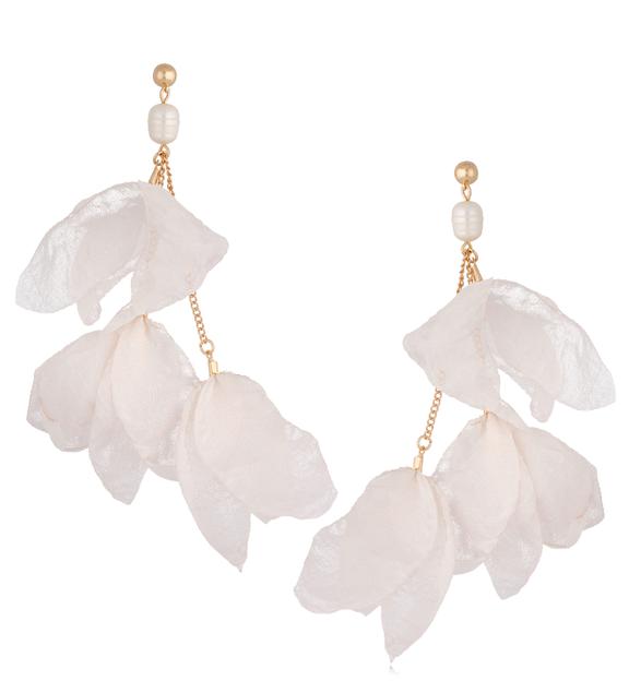 Kolczyki szyfonowe kwiaty ecru KBL1267