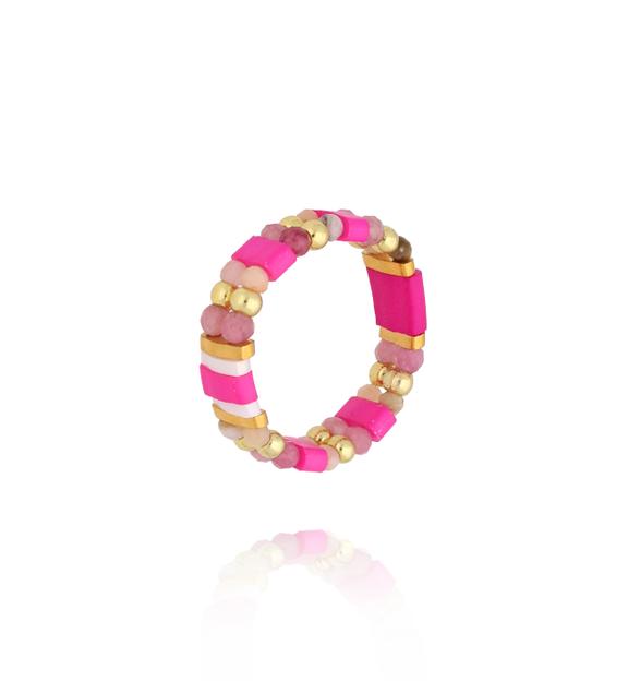 Pierścionek fuksjowy z koralikami Miyuki Yummy PSC0616