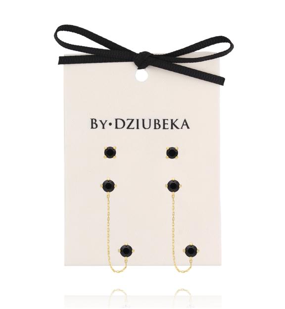Zestaw kolczyków pozłacanych z czarnymi cyrkoniami KLT0031