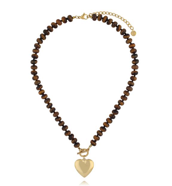 Naszyjnik z tygrysiego oka z zawieszką serce NPA1511