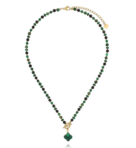Naszyjnik z malachitu z zawieszką koniczynki NPA1621