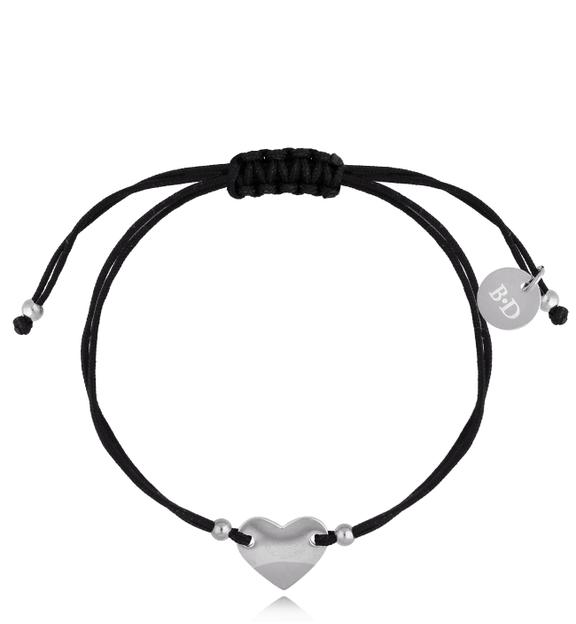 Bransoletka srebrna z czarnym sznurkiem i sercem Loto BGL0702